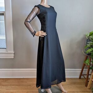 Vintage 90s C'est Duo Black Maxi Dress Corset Lacing Witchy Whimsygoth Size 4
